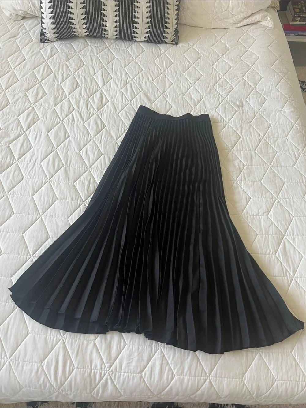 H&M Black Pleated Skater Midi Skirt